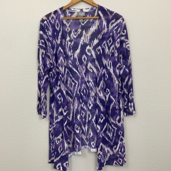 Chico’s Travelers collection Lightweight Linen blend Boho print cardigan size 2 - Picture 1 of 6